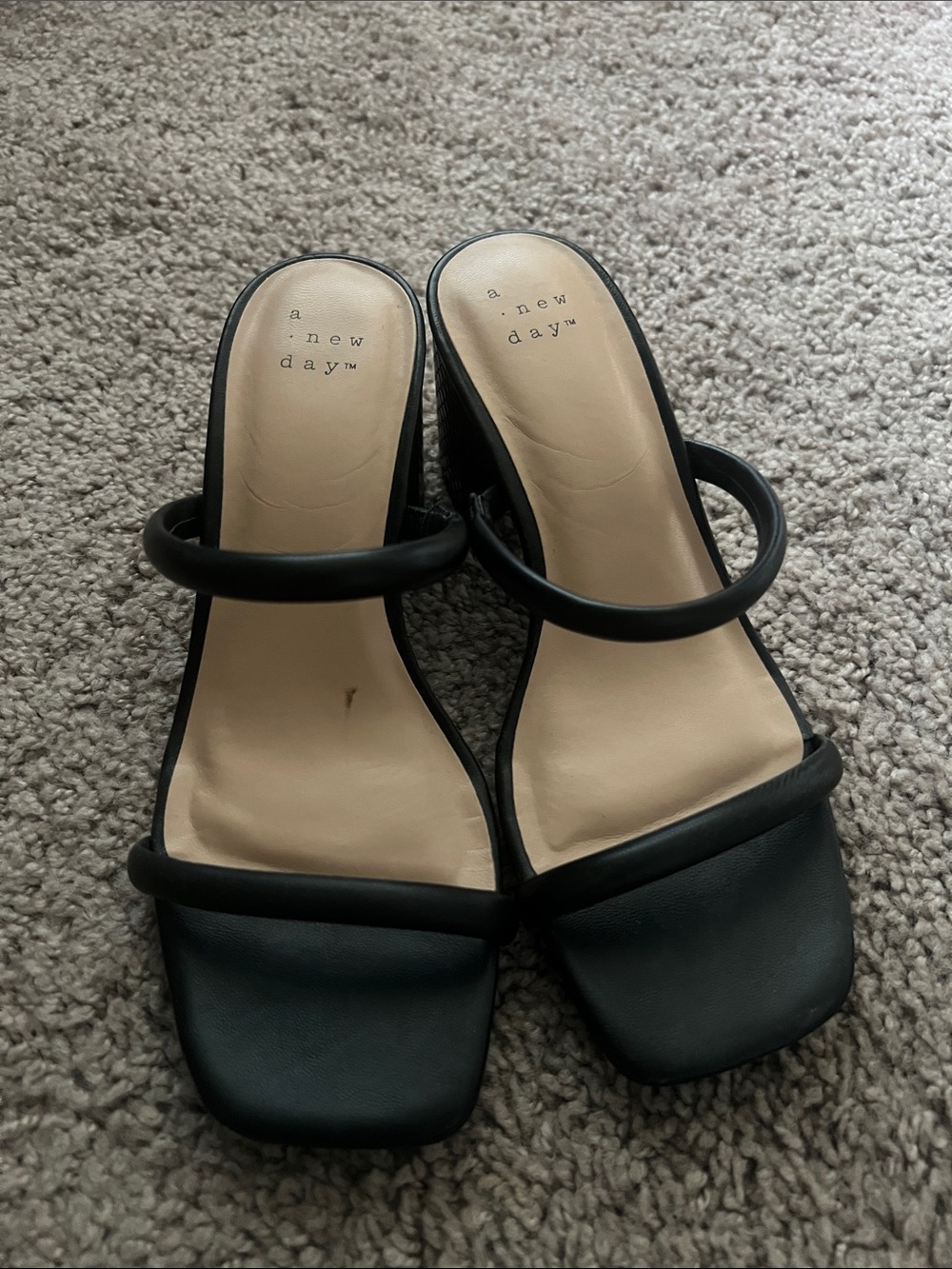 a new day Black Double-Strap Square-Toe Slide Heels